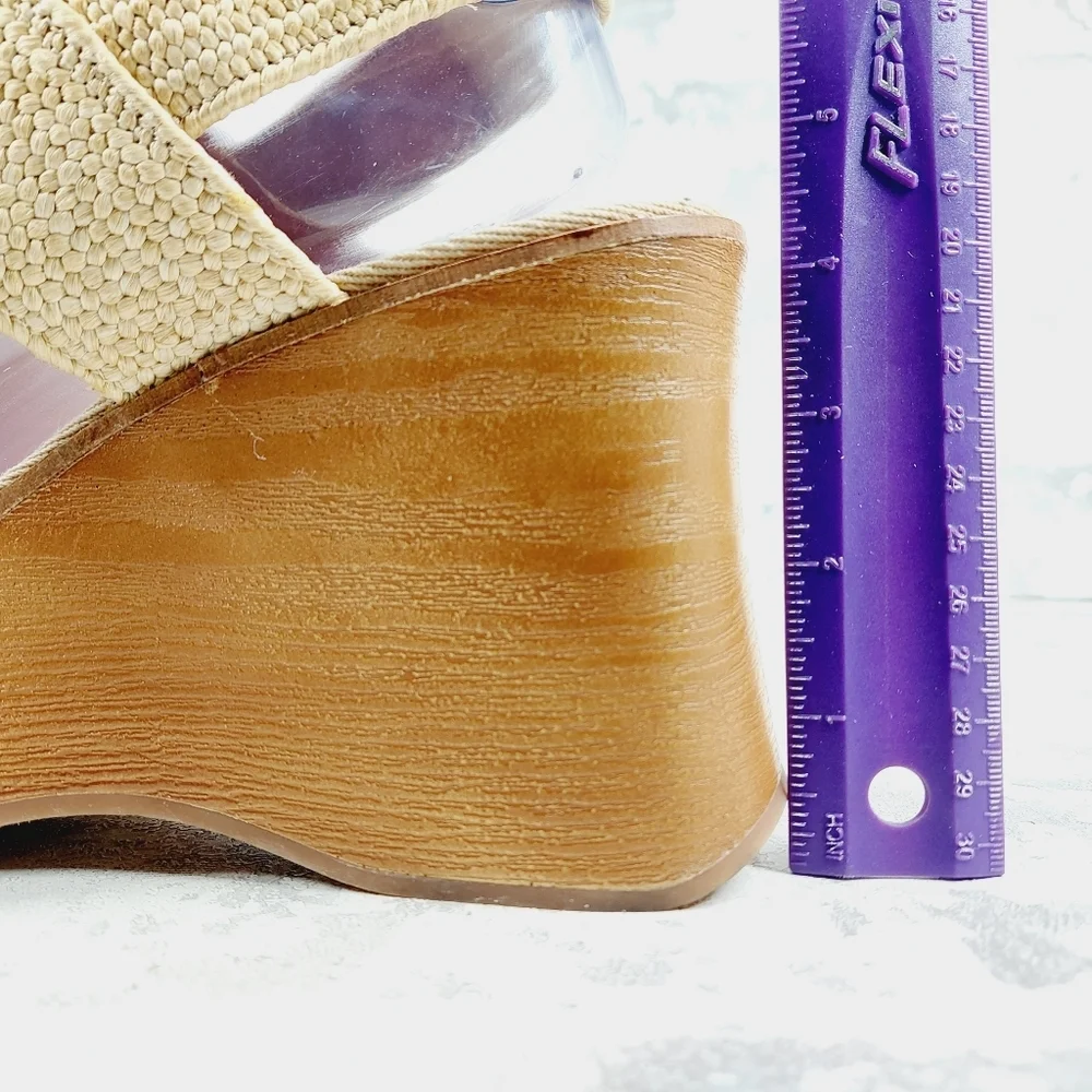 New Lucky Brand Delukah Dark Natural Wedge Heel Slingback Platform Sandals H814 - Picture 9 of 13